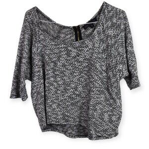 Almost Famous Top L Womens Grey Back Zipper 3/4 Sleeve Cotton Blend Knit Loose